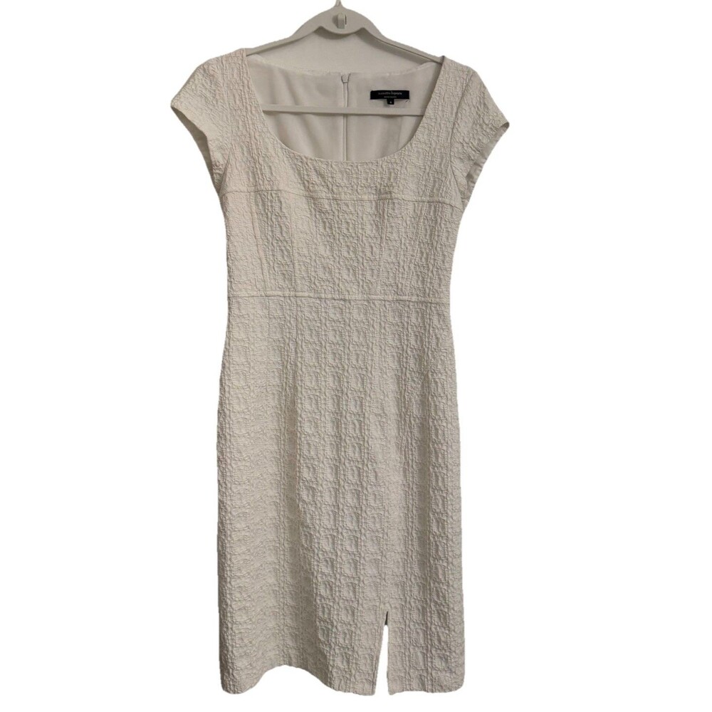 Nanette Lepore Dress Womens 4 White Textured Sheath Cap Sleeve Knee-Length
